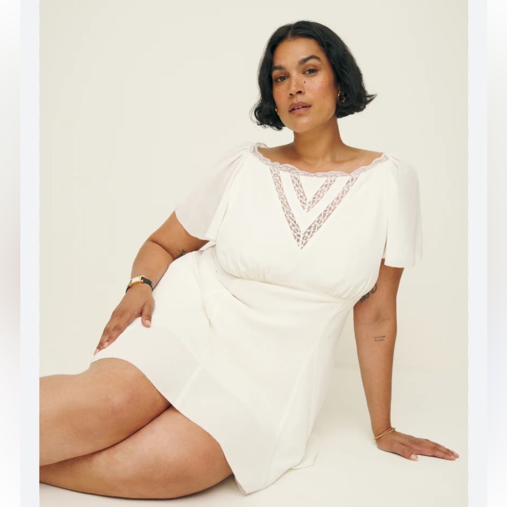 Reformation Malena White Lace-Trim Mini Dress